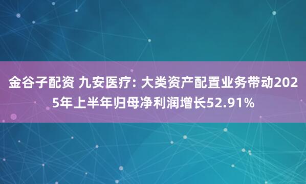 金谷子配资 九安医疗: 大类资产配置业务带动2025年上半年归母净利润增长52.91%