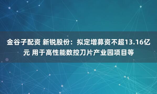 金谷子配资 新锐股份：拟定增募资不超13.16亿元 用于高性能数控刀片产业园项目等